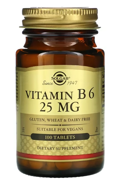 Vitamina B6, 25 mg, 100 Comprimidos, Solgar