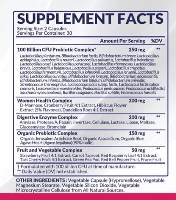 Probióticos Crus para Mulheres,  100 Bilhões de CFUs, Prebióticos e Enzimas Digestivas, 60 Cápsulas, Wholesome Wellness