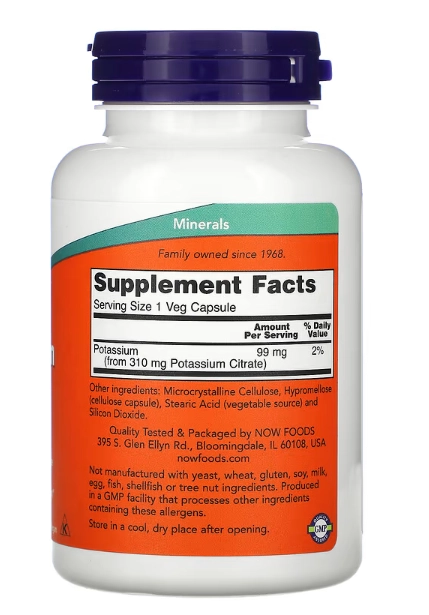 Citrato de Potássio, 99 mg, 180 Cápsulas, Now