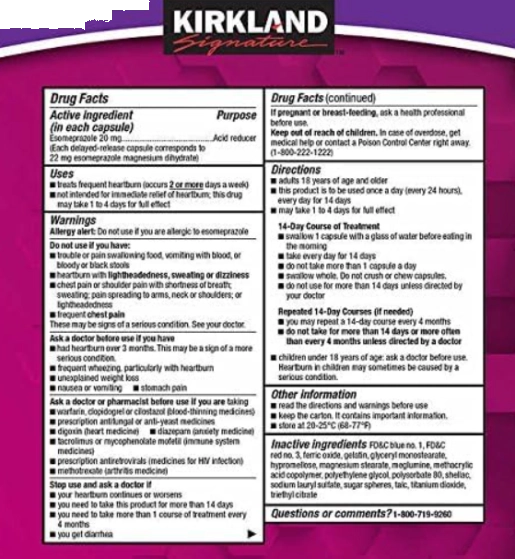 Esomeprazol Magnesium, Protector Gástrico, 14 Cápsulas, Kirkland