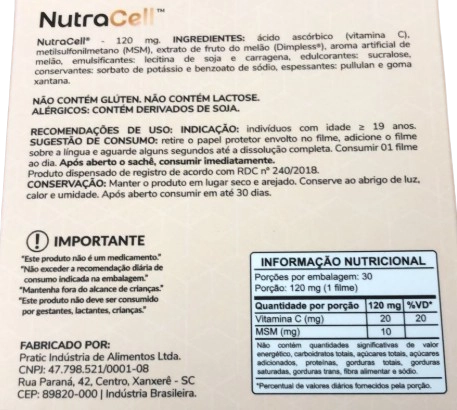 NutraCell, Saúde Cutânea e Microcirculação Sanguínea, 30 Filmes Orodispersíveis Sabor Melão, Nutra-C