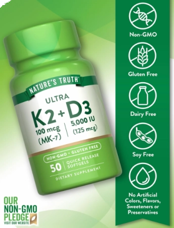 Complexo de Vitamina K2 e MK7 + D3, 800mcg, 50 Cápsulas, Nature's Truth
