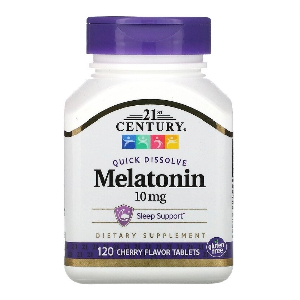 Melatonina 10mg, Rápida Dissolução, 120 Comprimidos Sabor Cereja, 21st Century