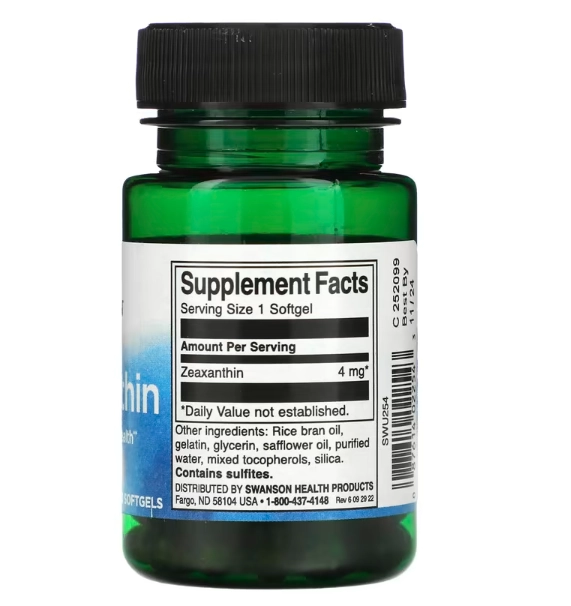 Zeaxantina 4mg, 60 Cápsulas, Swanson