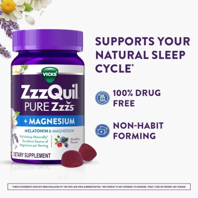 ZzzQuil Pure Zzzs + Magnésio com Melatonina, 60 Gomas, Vick
