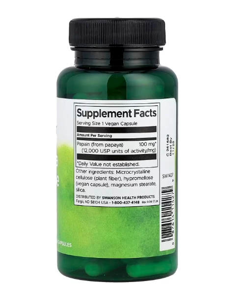 Papaya Enzyme Papain, Mamão e Enzimas Papaína 100mg, 90 Cápsulas, Swanson
