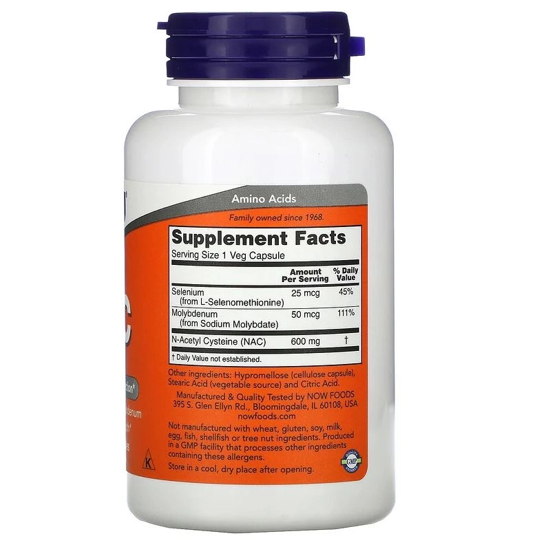NAC, 600mg, 100 Cápsulas, Now