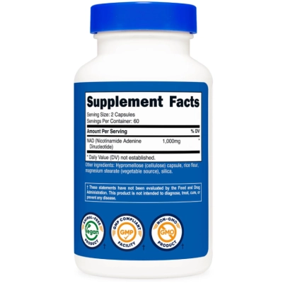 NAD+ 1000mg , 120 Cápsulas, Nutricost 