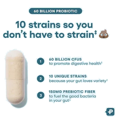Probiótico 60 bilhões de UFC, 10 Cepas + Prebióticos Orgânicos, 30 Cápsulas, Physician's Choice