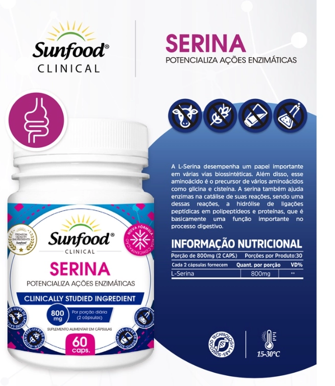 Serina, 800mg, 60 cápsulas, Sunfood