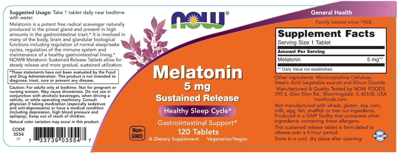 Melatonina, 5mg (Liberação Prolongada), 120 Comprimidos, Now