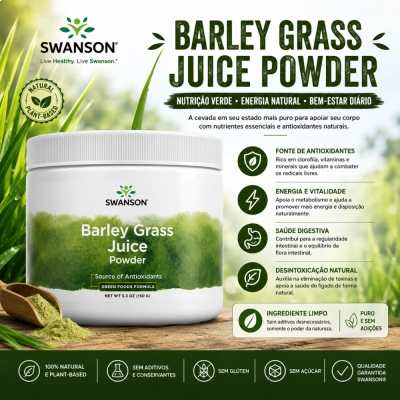Barley Grass Juice Powder, Energia, Detox Natural e Vitalidade, 150g, Swanson