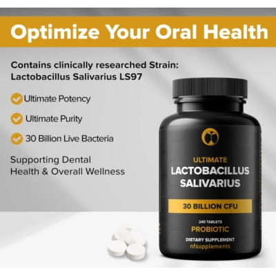 Lactobacillus Salivarius, Probiótico com 30 bilhões de UFC, 240 Comprimidos, Natural Foundation Supplements