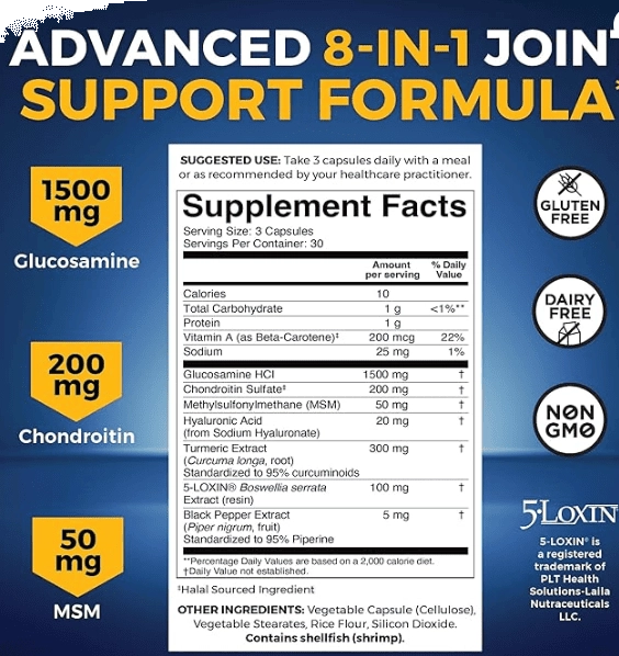 Glucosamina Condroitina e MSM, Com Turmeric, Black Pepper e Boswellia, 90 Cápsulas, Viva Naturals