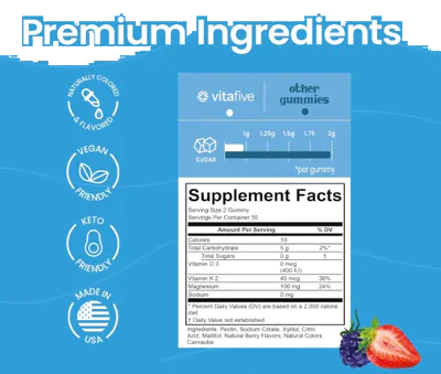 Glicinato de Magnésio 100mg, 50 Gomas, Vitafive