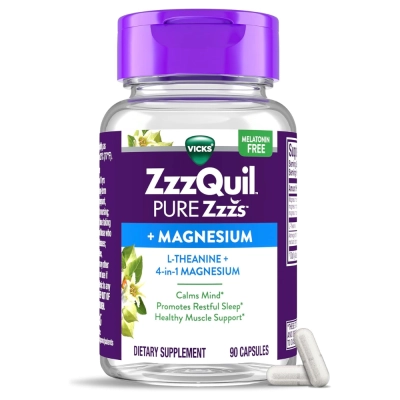 ZZZQuil + Magnésio, Sono Reparador, Relaxamento e Bem-Estar Diário, 90 Cápsulas, Vicks