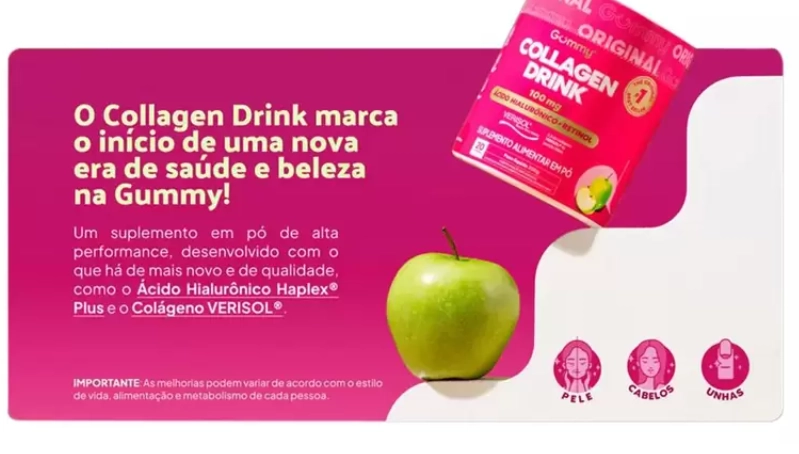 Gummy Collagen Drink, 100mg, Colágeno  Sabor Cranberry com Pitaya, 200g