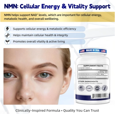 NMN 500mg, Nicotinamida Mononucleotídeo, Pureza de 99,9% 60 Cápsulas, I Love Health