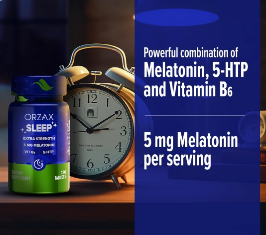 Melatonina 5mg, Com Vitamina B6 e 5-HTP, 120 Tabletes, ORZAX