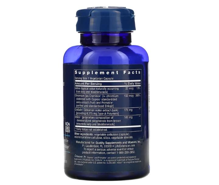 CinSulin com InSea2 e Crominex 3+, 175mg,  90 Cápsulas, Life Extension - Vitaminas Brasil