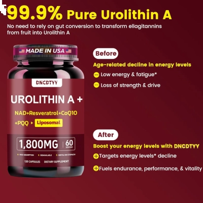 Urolithin A 1800mg + NAD 200mg Lipossomal, 120 Cápsulas, DNCDTTY