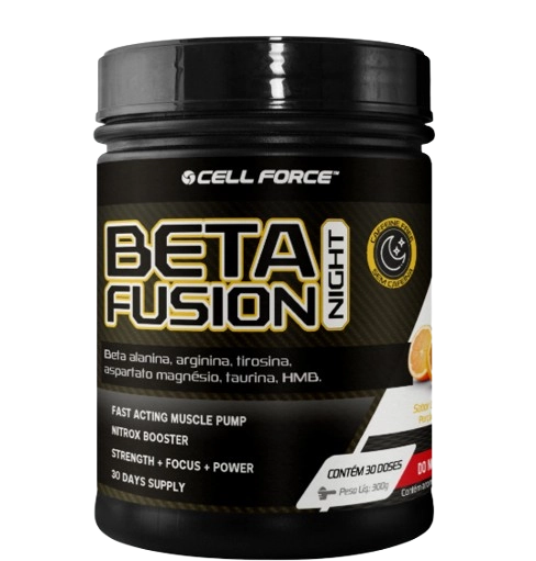 Pré Treino Beta Fusion Nigth, Sem Cafeína, 300g Sabor Laranja, Cell Force
