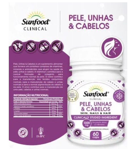 Pele Unhas e Cabelos, 1300mg, 60 Capsulas, Sunfood