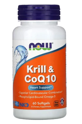 Krill e CoQ10, 60 cápsulas moles, Now