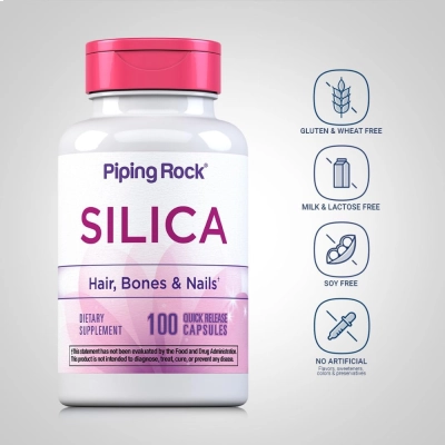 Silica, Hair, Bones e Nails, 500mg, 100 Cápsulas - Piping Rock