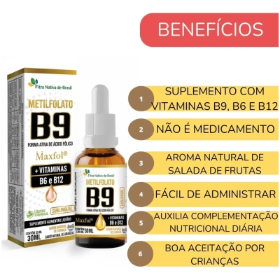 Metilfolato B9 + Vitaminas B6 e B12, 30ml, Flora Nativa