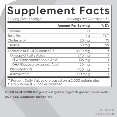 Omega 3 Krill Oil 1000mg, 60 Softgels, Sports Research 