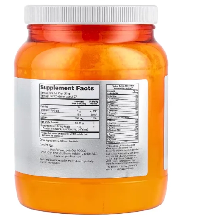 Egg White Protein, Proteína de Clara de Ovo com BCAAs, Sem sabor, 544g, Now