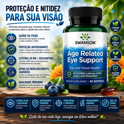 Age Related Eye Support 340mg, Fórmula com Antioxidantes para Suporte à Saúde Ocular, 60 Softgels, Swanson