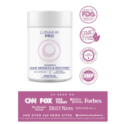 Women’s Hair Growth & Restore, Vitaminas para crescimento e restauração Capilar Feminina, 90 Cápsulas, Lunakai