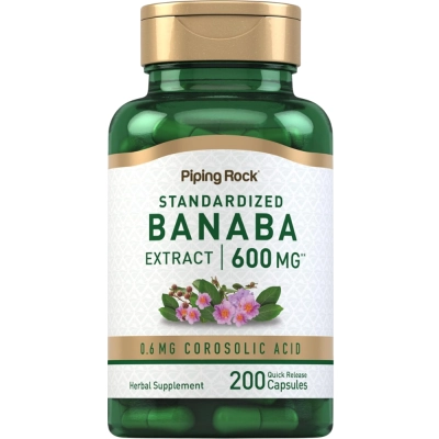 Extrato da Folha de Banaba com Ácido Corosólico, 600mg, 200 Cápsulas, PipingRock
