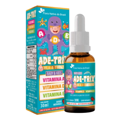 Kit 3 Unidades, ADE-TRIX (Vitaminas A, D e E) Sabor Morango, 30ml - Flora Nativa do Brasil