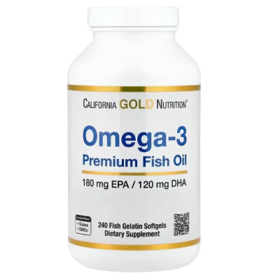 Ômega-3 180mg EPA - 120mg DHA, Óleo de Peixe Premium, 240 Cápsulas, California Gold Nutrition