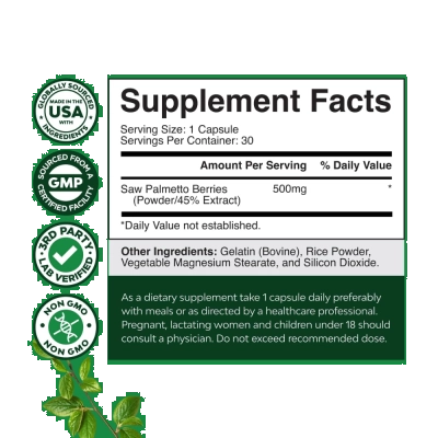 Saw Palmetto, 500mg Complex Per Serving, 30 Cápsulas - Natures Craft