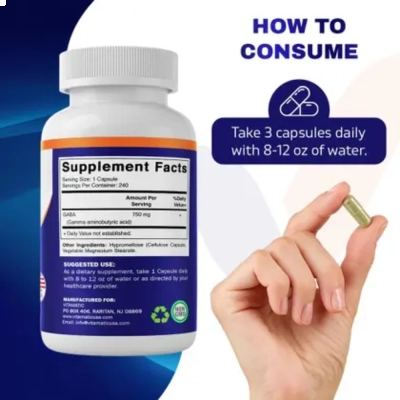 GABA (ácido gama-aminobutírico) 750 mg, 240 Cápsulas, Vitamatic