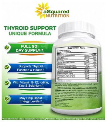 Thyroid Support, Auxiliar para Hormônios e Energia Saudáveis,180 Cápsulas, aSquared Nutrition