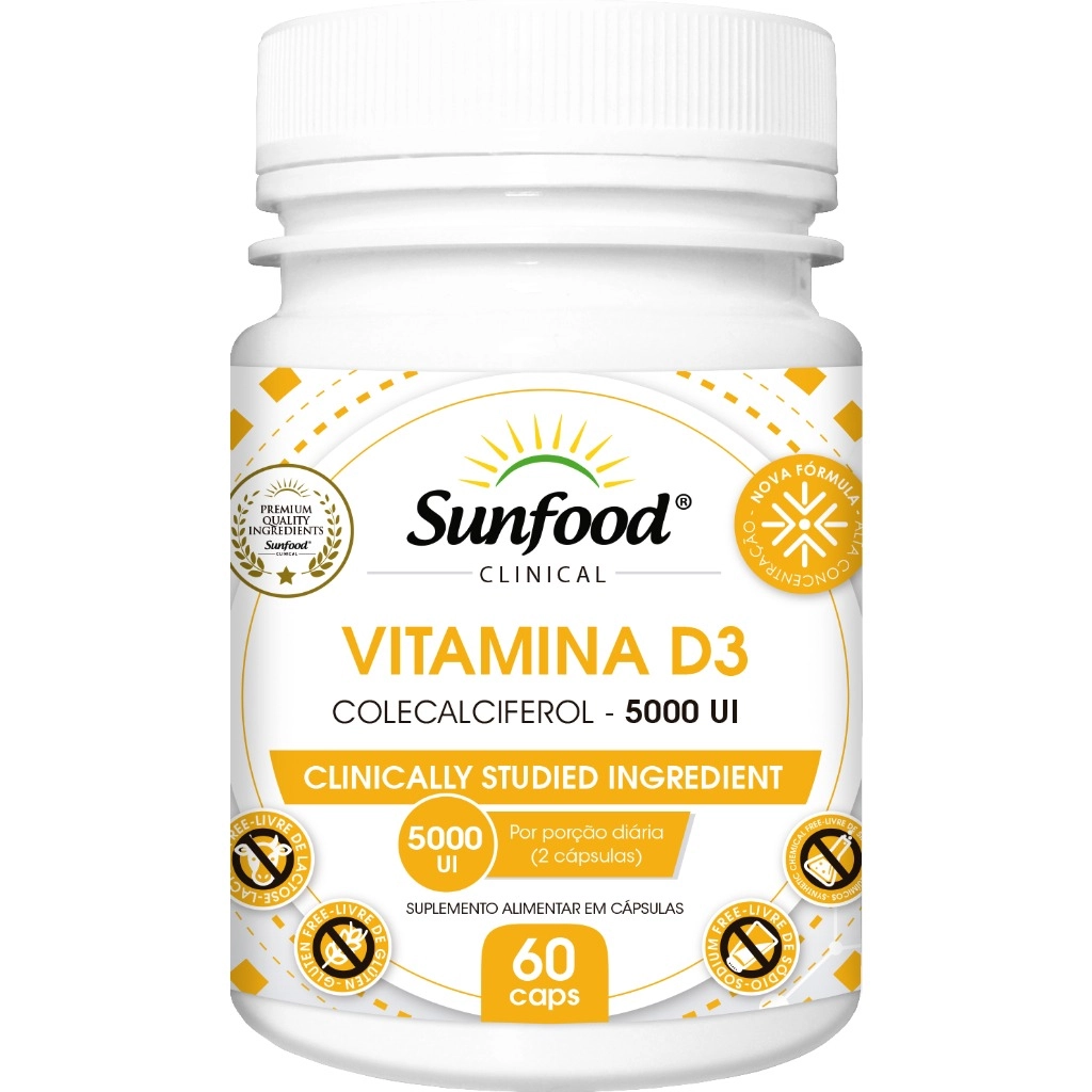 Vitamina D3, 5000UI, 60 cápsulas, Sunfood