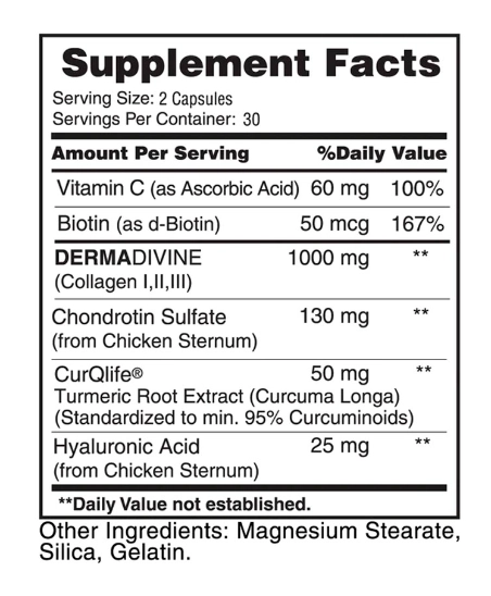 Dermadivine Colágeno, Suplemento de pele, 1000mg, 60 cápsulas, Earth's Creation