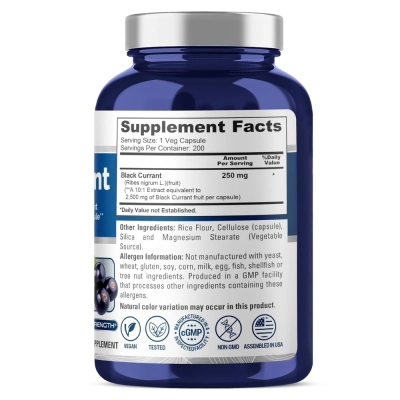 Black Currant, Extrato de Groselha Negra, 2500mg, 200 Cápsulas, NusaPure