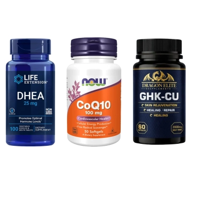 Kit DHEA 25 mg + CoQ10 100 mg Now + GHK-Cu 2000 mcg