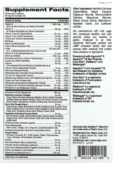 Multivitamínico Feminino com CoQ10, Cogumelos, Enzimas, Vegetais e Frutas, 60 Cápsulas,  California Gold