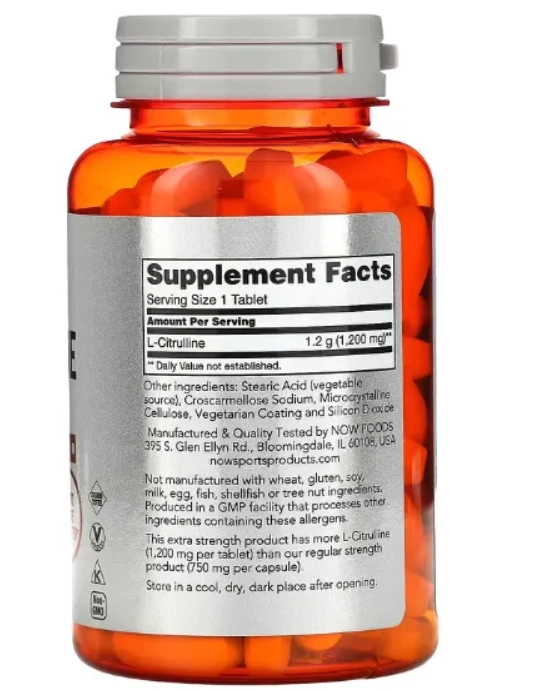 L-Citrulina 1200mg, 120 Comprimidos, Now