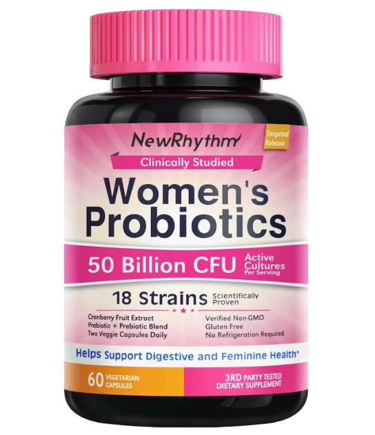 Probióticos para Mulheres com Cranberry, 50 Bilhões de UFC, 60 Cápsulas, NewRhythm