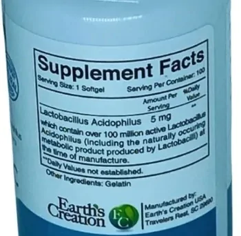 Probiótico Acidophilus Digestive Health, 100 Cápsulas, Earths Creation