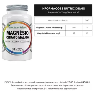 Magnésio Citrato Malato, 60 Cápsulas, Flora Nativa