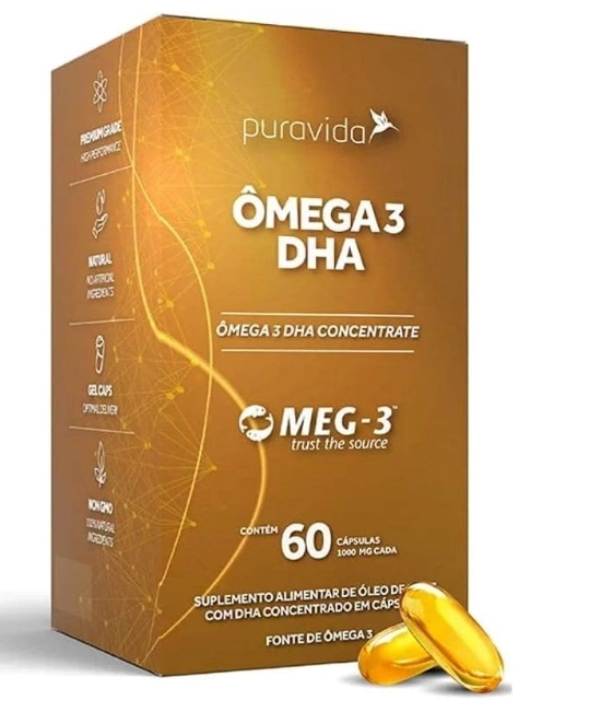 Ômega 3 Super DHA 1000mg, 60 Cápsulas, PuraVida
